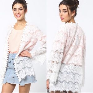 Pom Pom lace boho cardigan